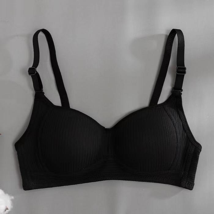 BH Bra motif garis lurus Push Up Style Senam Zumba Yoga Pakaian Dalam Wanita - Hitam, 38/85AB