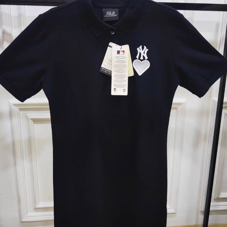 Dress MLB NY hitam polos dress polo wanita