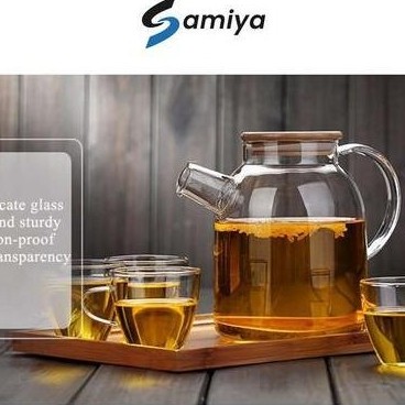 Teko teh kaca besar 1,8liter / teapot glass borosilicate / tea pot infuse maker jumbo tutup kayu
