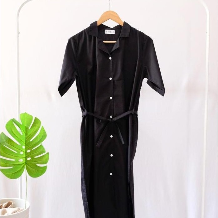 DRESS BUSUI BUMIL FRIENDLY CASUAL PREMIUM DRESS POLOS MIDI DRESS - Hitam