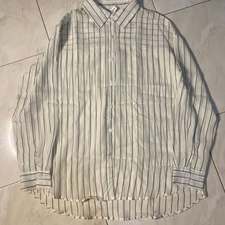 PL Atasan Wanita Kemeja Salur Putih