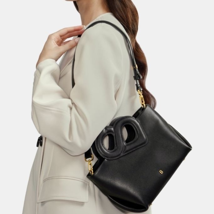 Nina Bag Medium Buttonscarves Tas Kulit Asli Black/Beige/White