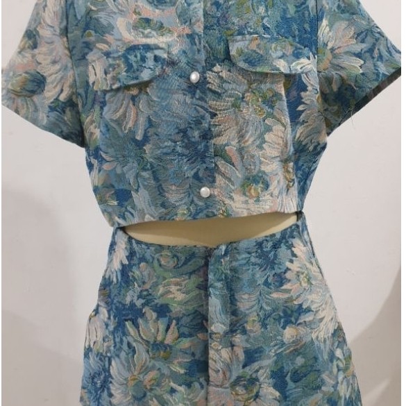 Set Biru Celana Pendek Tweed