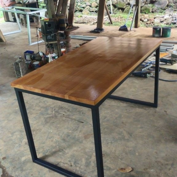 Meja meeting meja kerja kayu perhutani kaki besi hollow tebal