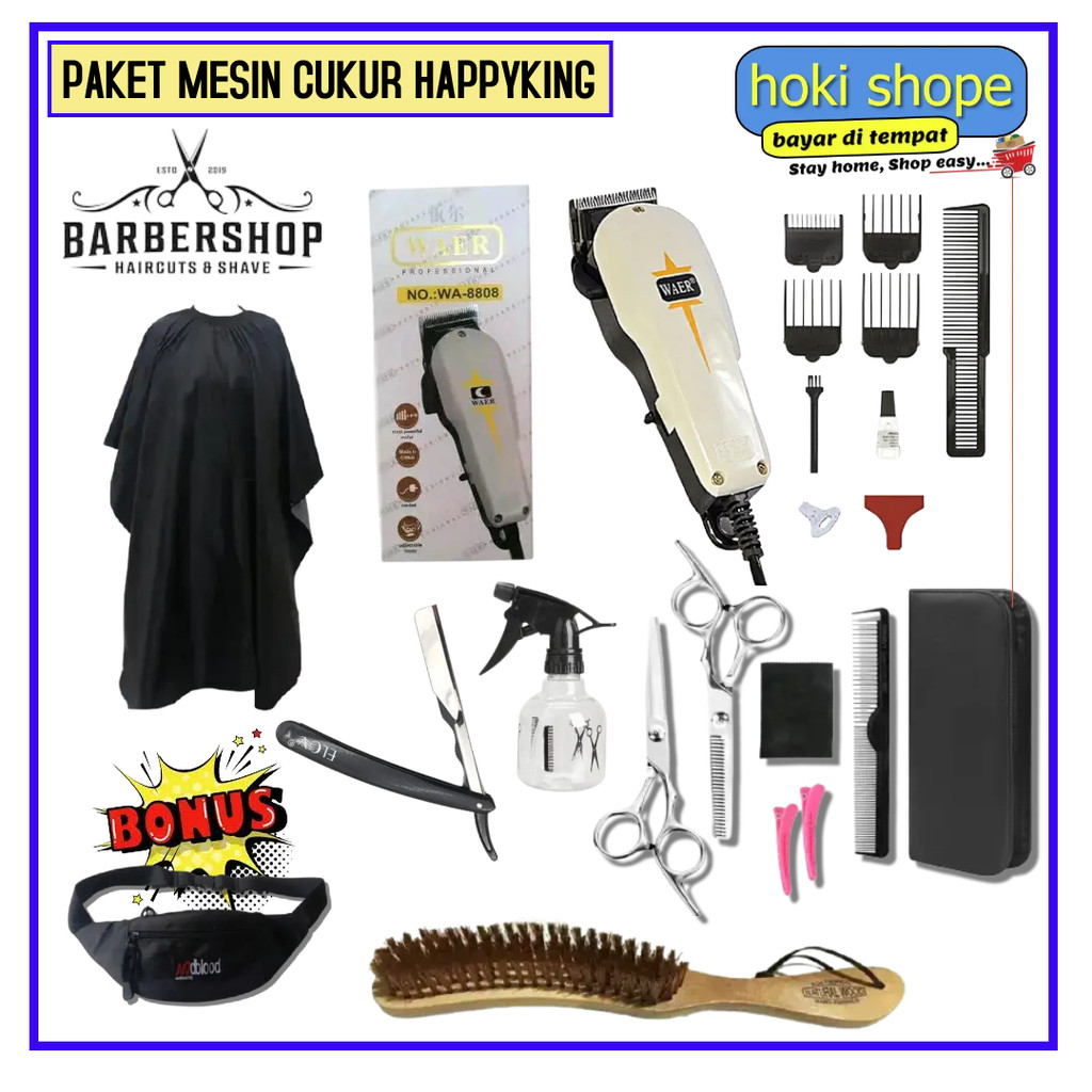 mesin cukur rambut listrik 1 set kumplit alat pangkas dan potong perlengkapan bercukur alat cukur ra