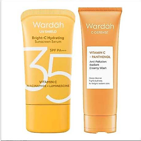 Wardah Bundle SUNSCREEN ( OREN ) BRIGHT C SPF 35 PA +++  & FACIAL WASH C DEFENSE 100ml