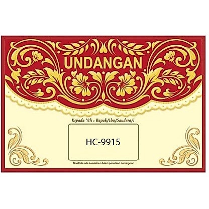 Undangan Eksklusif Motif Ukiran Merah Emas Model HC-9915 Desain Formal Elegan