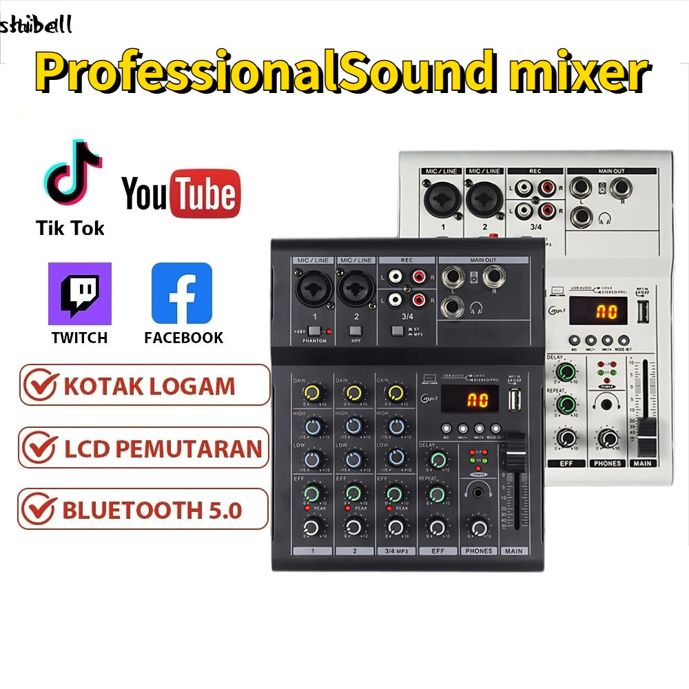 Mixer 4 chanel /mixer audio/mixer 4 chanel termurah /mixer mini/ Amplifier Bluetooth Mini mixer ashl