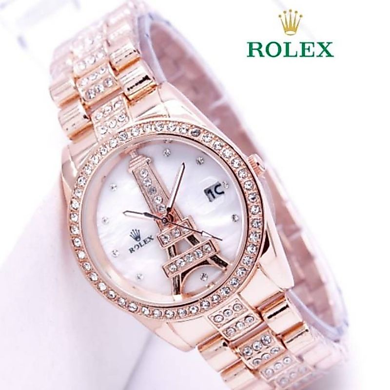 Jam tangan fashion wanita/cewek ROLEX paris Tanggal aktif strap rantai elegan