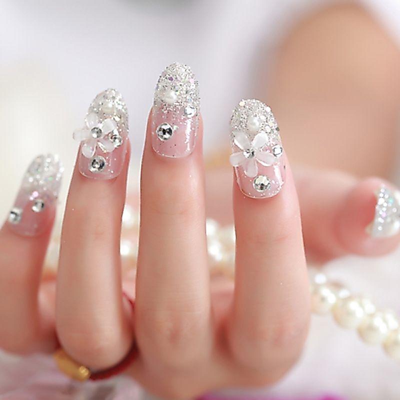 Kuku Palsu 3D Wedding Putih 24pcs (FREE LEM) - Fake Nail Pengantin - NailArt