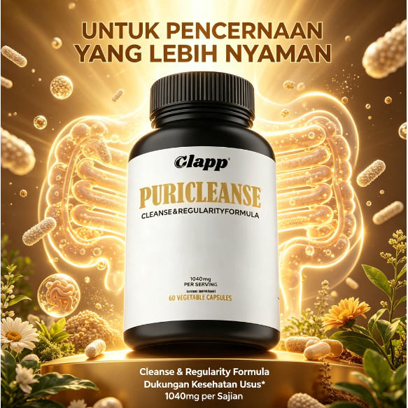 Clapp PuriCleanse Cleanse & Regularity Formula 60 Kapsul, Probiotik 9 Strain, Psyllium Husk, Dukunga