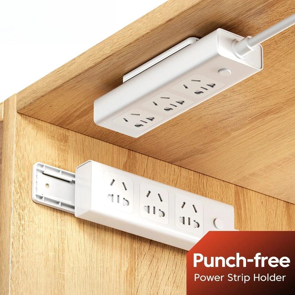 Power Strip Holder Wall-hanging Plug Pun-Free Fixer Socket Mount Self-Adhesive Cable Wire Organizer 