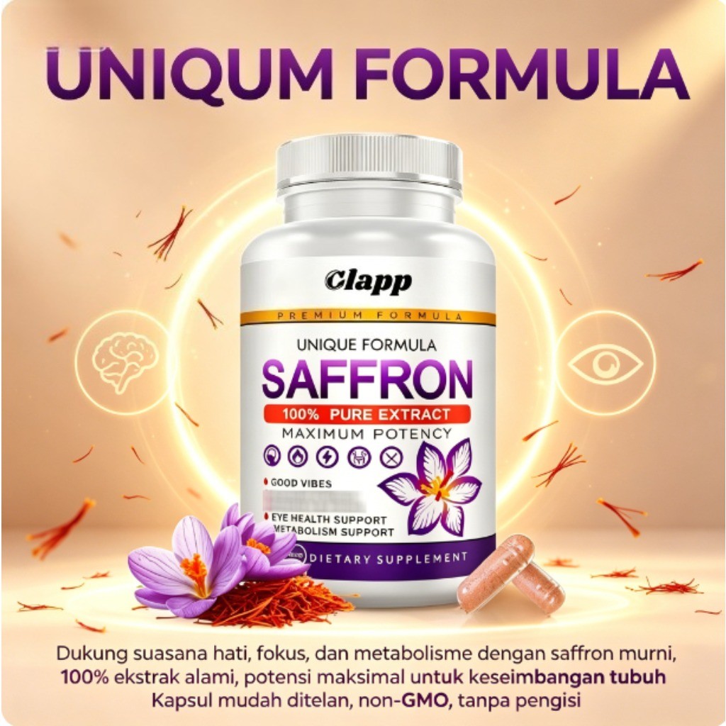 Clapp Saffron 60 Kapsul Potensi Maksimal Non-GMO Tanpa Pengisi Bantu Fungsi Kognitif & Antioksidan l