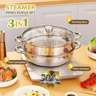 Panci Kukus 2 susun Kukusan Double Stainless Steel Steamer Pan Dandang 2 layer cooking pot 2in1 KG