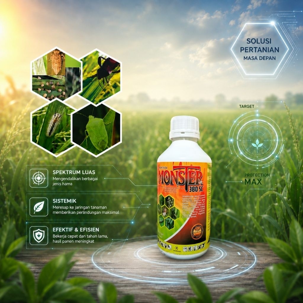 INSEKTISIDA MONSTER 380SC 1Liter (5+1)/BAHAN AKTIF EMMAMECTIN BENZOAT,KLORFENAPIR,INDOSAKRAB