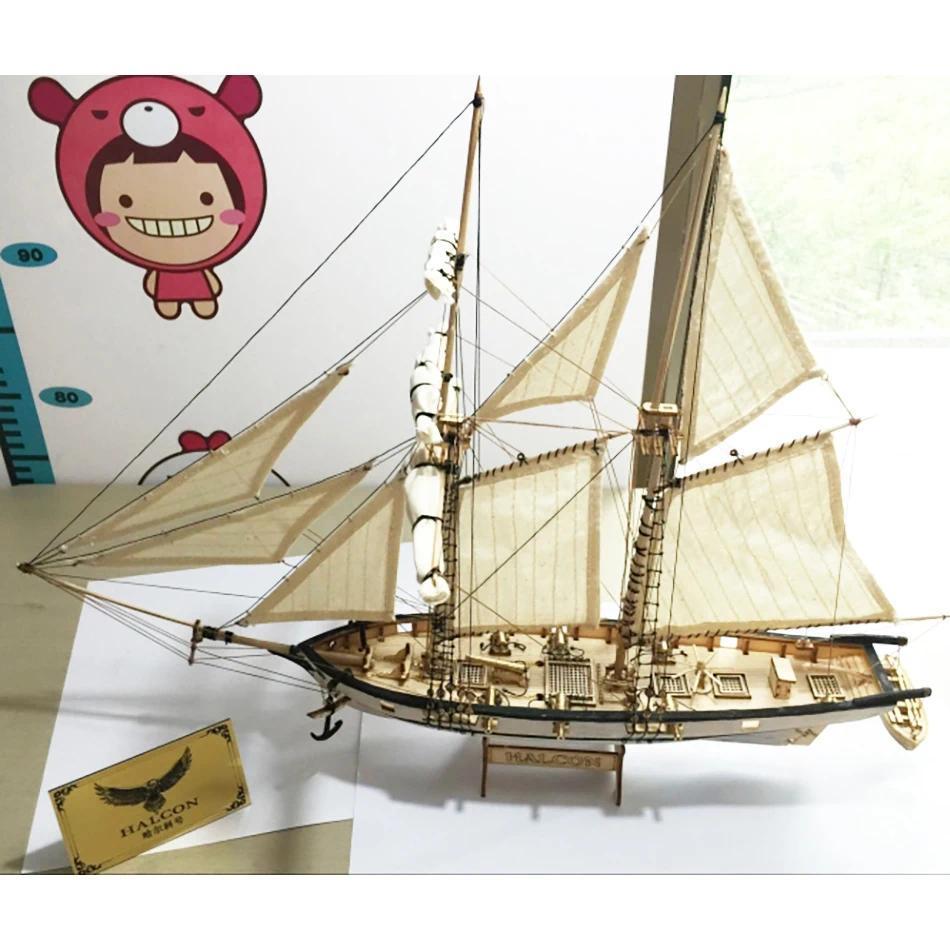 Versi Baru Kit Pembuatan Model Kapal Kuno Halcon 1840 Meriam Kuningan CNC Kapal Layar Mewah Instruks