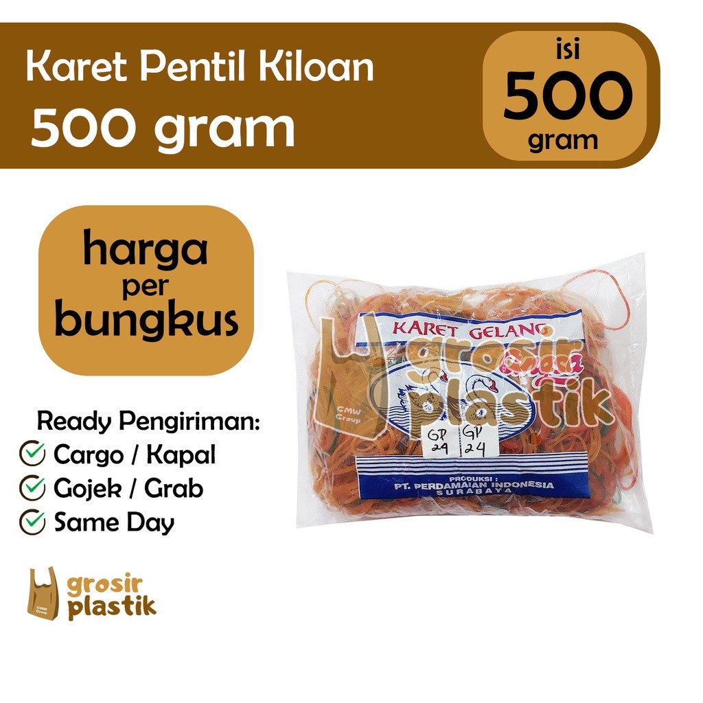 Karet Gelang Pentil Kiloan DUA ANGSA Rubber Kuat Tahan Lama isi 500 gram 1/2 kg- [BUNGKUS] - GP24 - 