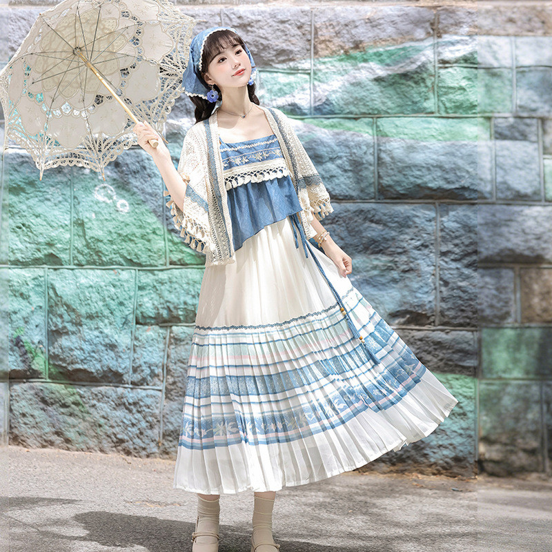 Gaun Hanfu Gaya Cina Baru Warna Biru Bulan