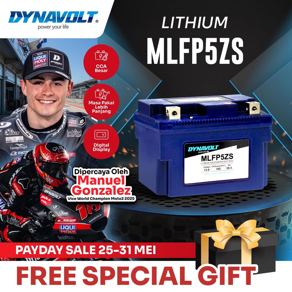 DYNAVOLT Aki Motor YAMAHA New Vixion, R15, X Ride, Xeon, dll | Lithium MLFP5ZS | 4-6 AH 180 CCA