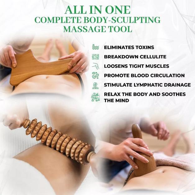 Wood Therapy Massage Tools Set Alat Pijat Kayu Guasha Roller Body Slimming Punggung Anti Cellulite R