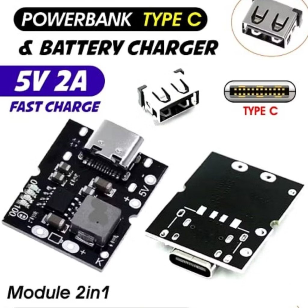 Modul Powerbank Fast Charger USB Type C Boost Step Up Baterai 18650