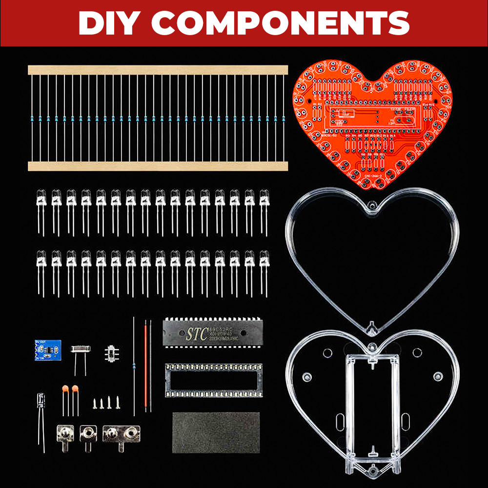 Kit Elektronik DIY Lampu Aliran Bentuk Hati LED dengan 32 Lampu LED Berwarna-warni, Kit Latihan Peny