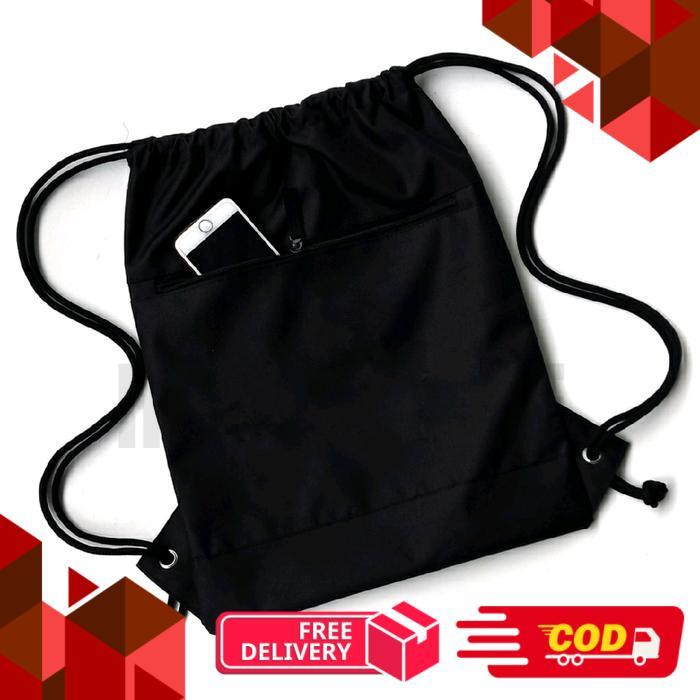 Tas Serut Olahraga Pria & Wanita Warna Hitam Polos Multifungsi - -, -