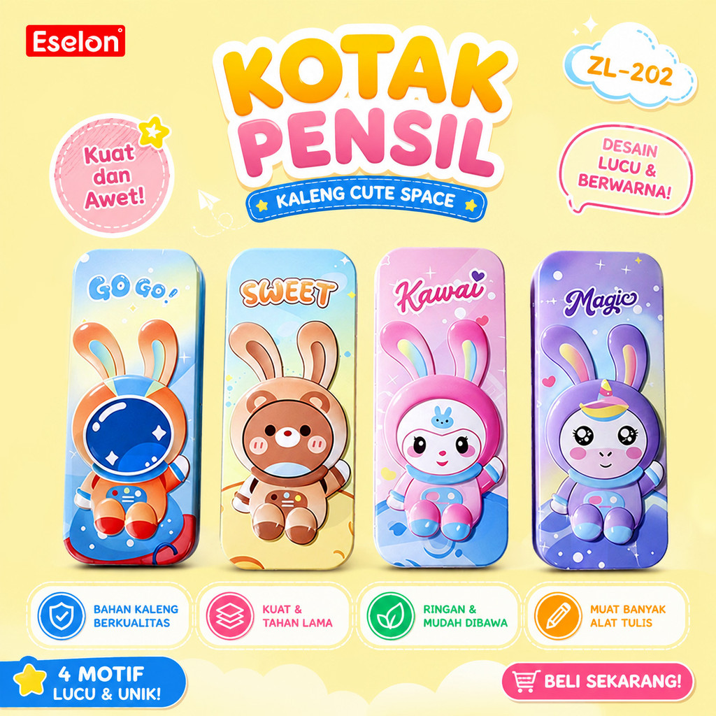 Kotak Pensil Kaleng ZL-202 / Tempat Pensil Kaleng Karakter