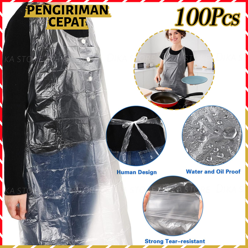 Celemek Plastik Apron Sekali Pakai 60x95cm 100Pcs Celemek Masak LDPE Waterproof APD Perlindungan Dir