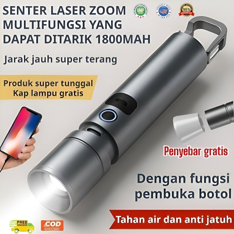 Laser Putih Jarak Jauh] Senter Laser Putih Zoomable Jarak Jauh dengan Pengait / Senter Laser / Sente