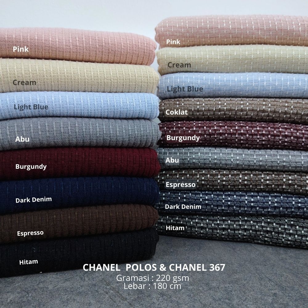 Bahan Kain Chanel Polos & Chanel 367 - Kain Meteran Gramasi 220 Lebar 180cm - Soft, Adem, Breathable