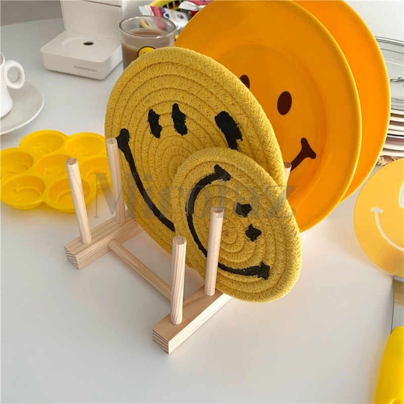 (MIROLAZ) Smiley Placemat / Alas Panci Meja Kuning Cokelat Ins Retro Vintage Pajangan Prop Foto Deko