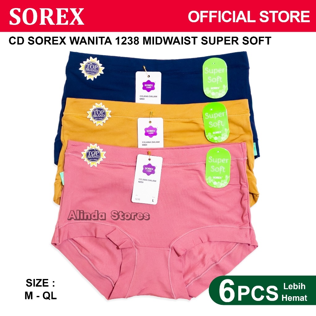 Isi 6 Pcs Sorex Celana Dalam Wanita Jumbo Lusinan 1238 Super Soft Original Privasi Aman 1ALN