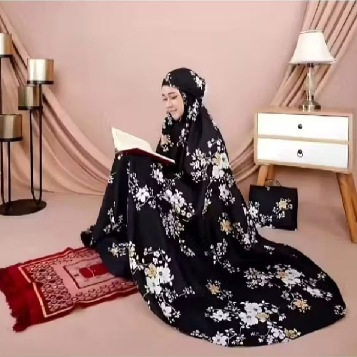 Mukena Motif Bunga Sakura Jumbo  2in1 Terbaru / Mukena Dewasa motif / Mukena Traveling