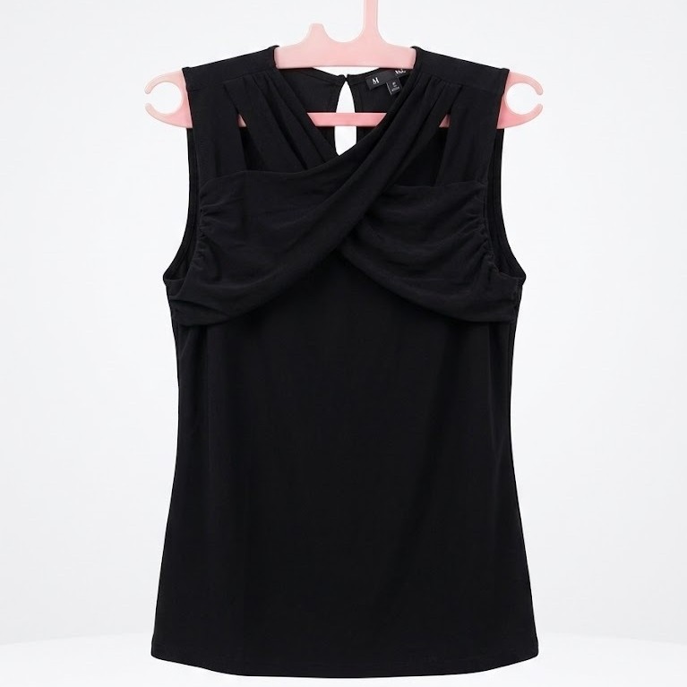 blouse sleeveless ny&c wrap neck black atasan blus tanpa lengan hitam branded wanita