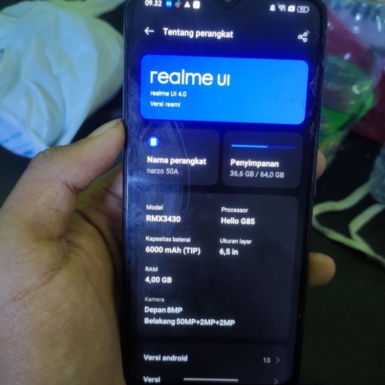 REALME NARZO 50A 4/64 HP DUS NORMAL SECOND