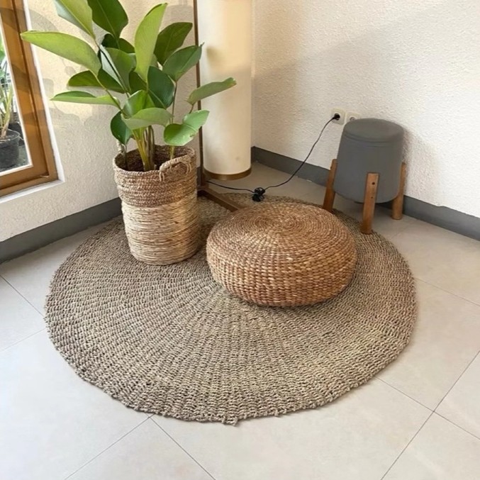 karpet keset alas lantai anyaman mendong bundar piknik ruang tamu teras ruang santai Rug mat seagras