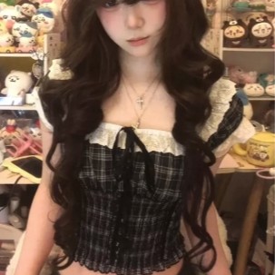 KOREAN CHINA STYLE CROP TOP KOTAK KOTAK