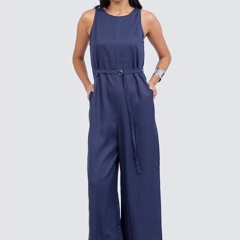 ET CETERA Round Neck Sleeveless Jumpsuit DARK BLUE - DARK BLUE, 4