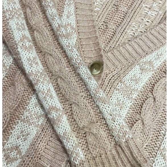 C&G - Preloved Cardigan Cable Knit Rajut Pink and White