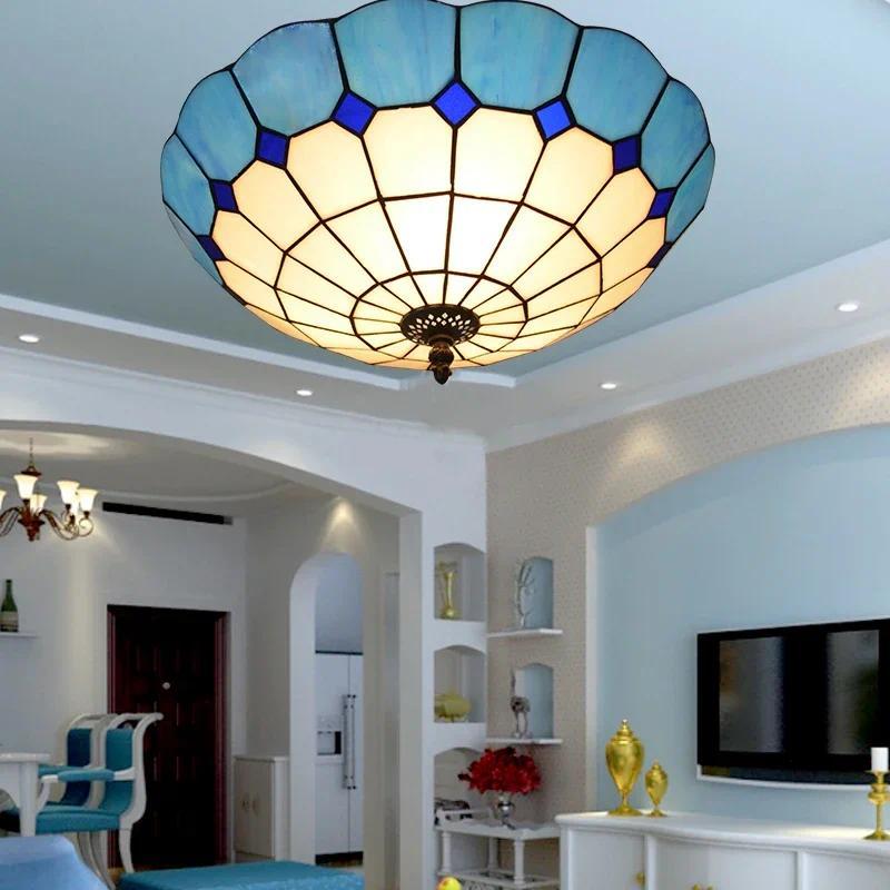 Lampu Plafon Unik Tiffany Kotak Kaca Warna Warni Lampu Gantung Meja Makan Kamar Mandi Vintage Led