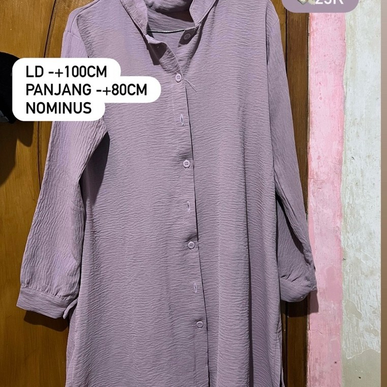 PRELOVED KEMEJA TUNIK WARNA LILAC BAHAN CRINKLE