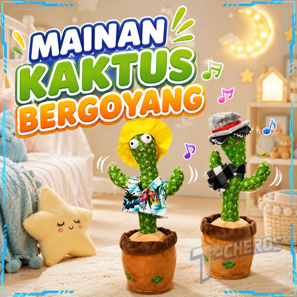 Mainan Boneka Kaktus Baju Bergoyang Bicara Nyanyi Rekam Suara Peniru Suara Elektrik Charger USB LED