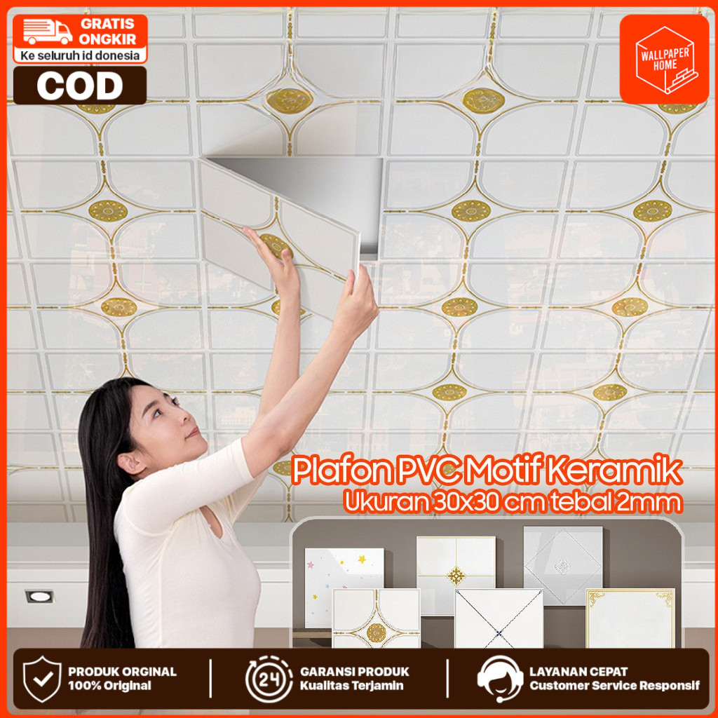 WALLPAPER HOME - Plafon PVC Motif Keramik 30x30cm Anti Air Wallpaper Langit-Langit Rumah & Kamar Man