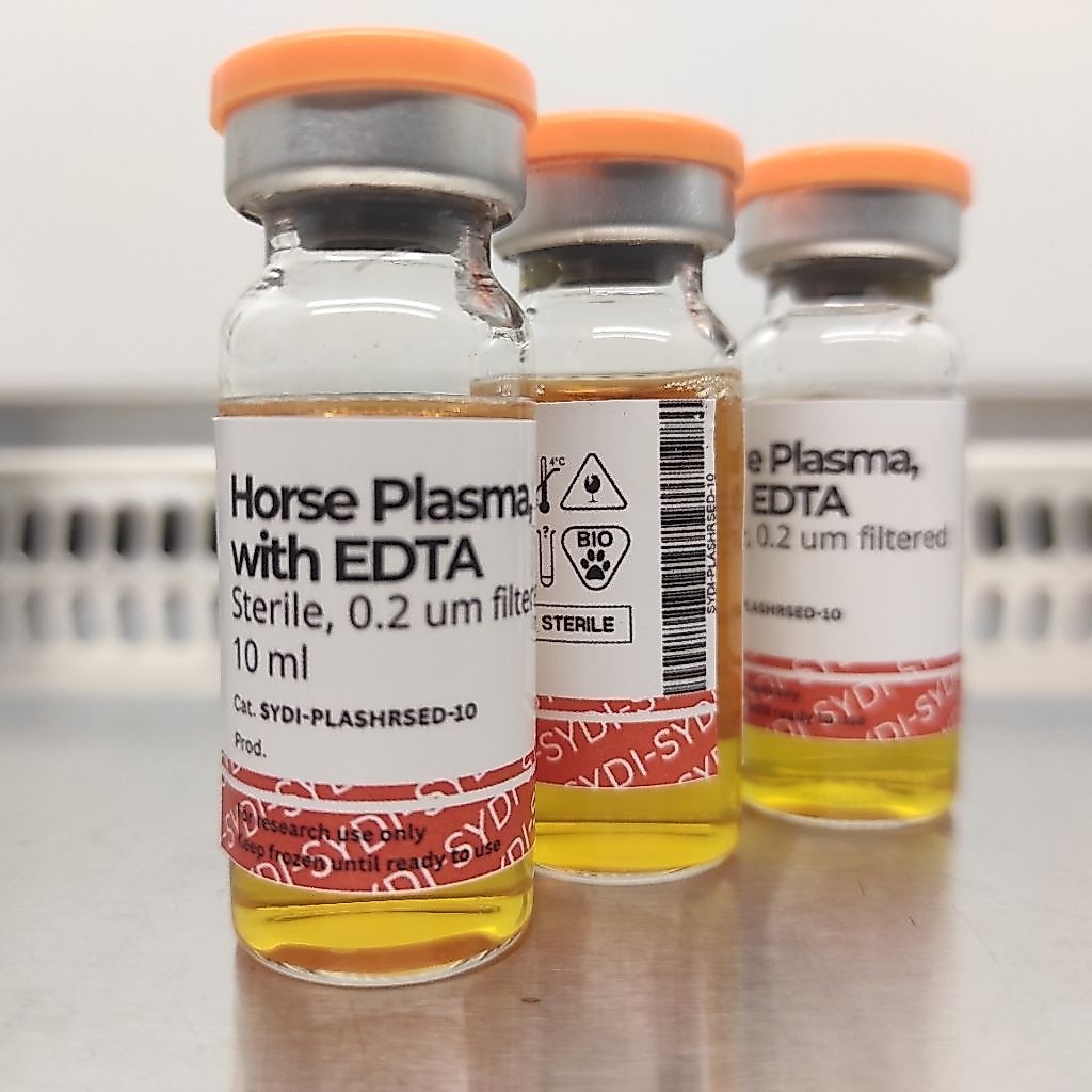 Horse plasma/plasma kuda, sterile, 0.2 um filtered, kemasan vial volume 10 ml