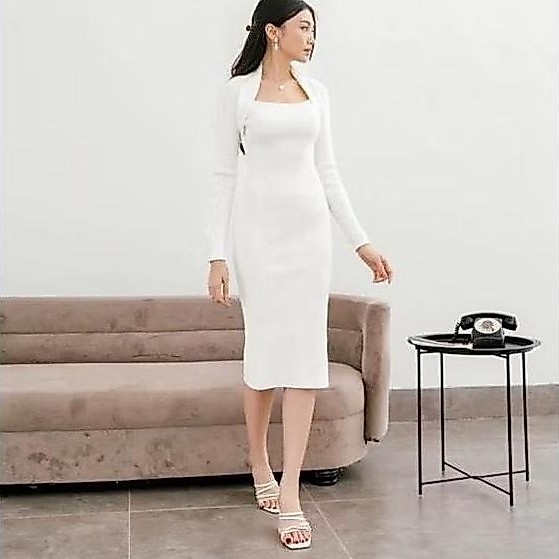 Fd fashion / dres korean style lengan panjang / dres squere neck / dress bodycon long sleeve 6049