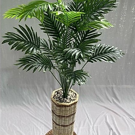 Pohon Palem Artificial Cabang 24  Dengan Vas Rotan Bulat Tinggi 120Cm Palm Artificial Dekorasi Rumah