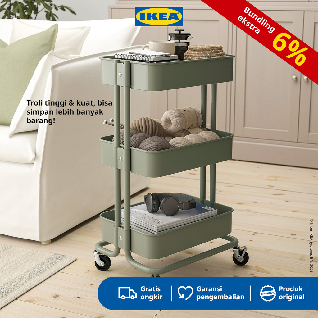 IKEA RASKOG Troli Dapur Serbaguna Abu-Hijau 35x45x77cm