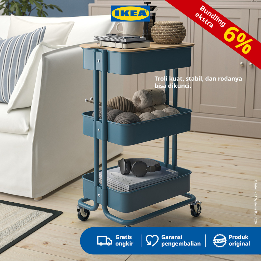 IKEA RASKOG Troli Dapur Serbaguna Abu-Biru 35x45x77cm
