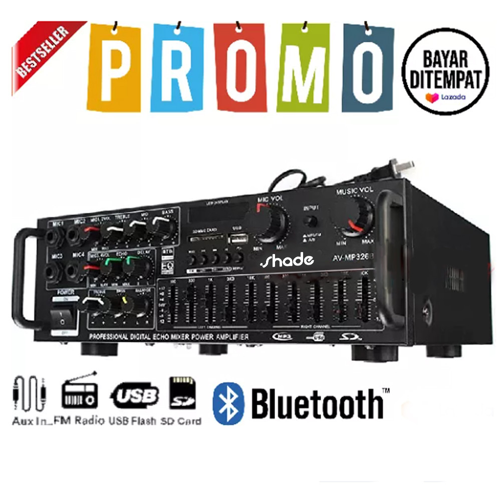 {BISA COD} Amplifier Bluetooth | Power Amplifier 2000W 4 MIC SLOT